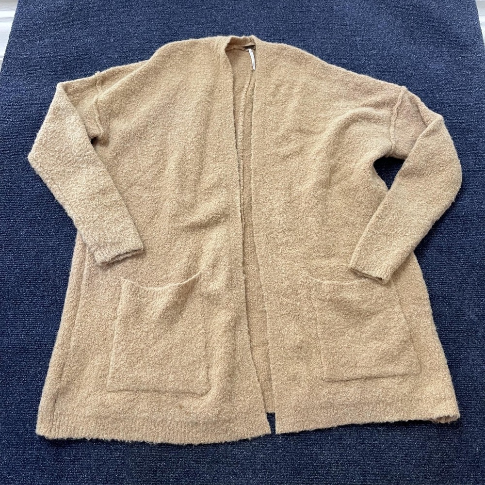 Free People Sweater Womens Small Tan Open Front Cardigan Wool Mohair Pockets